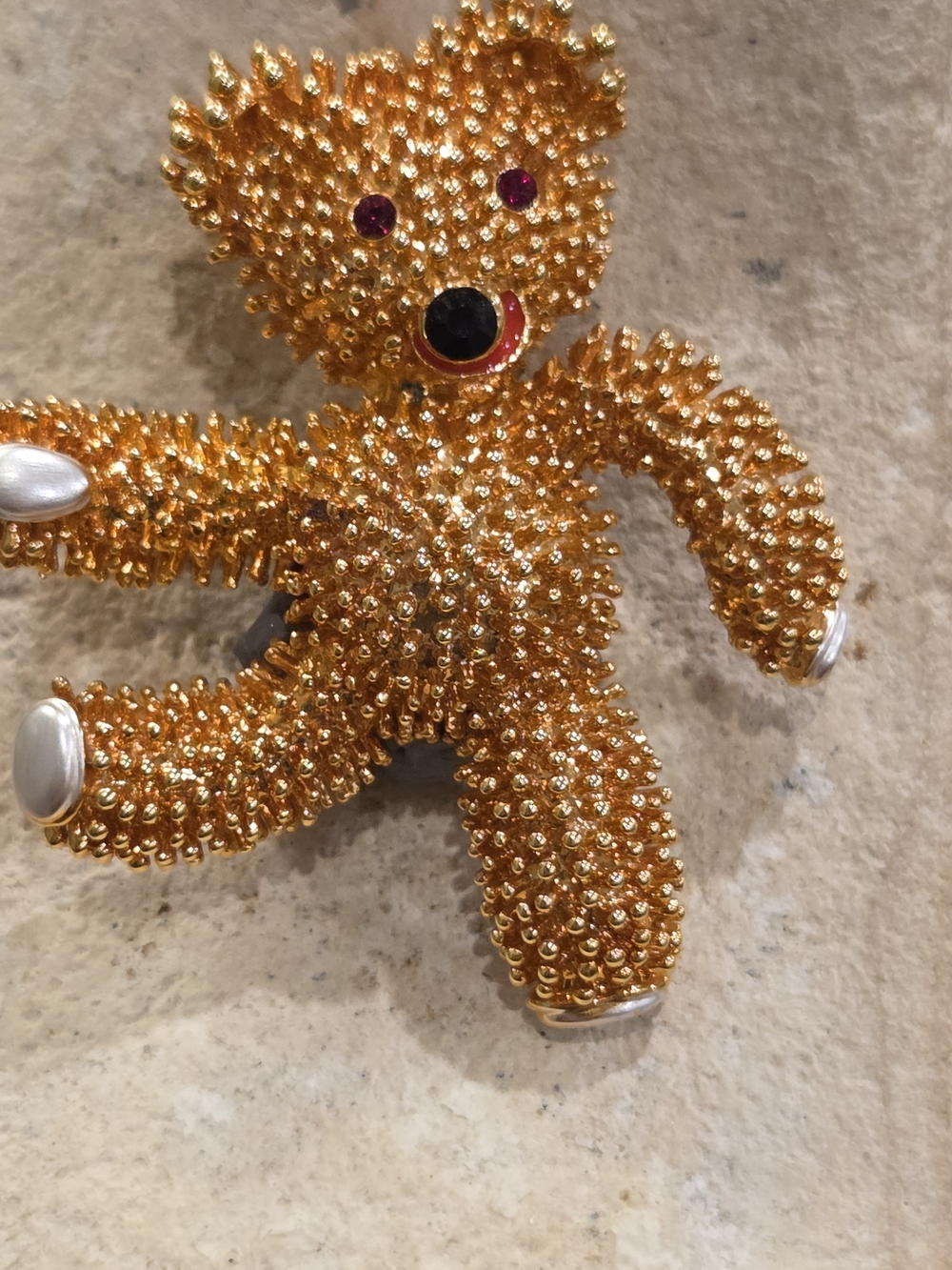 1990 JBK Jackie Kennedy's Gold Teddy Bear Crystal Brooch Retired